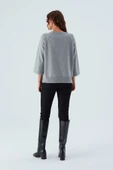 Peraluna NELL PULLOVER Yanları Yırtmaçlı 3/4 Kol İnce Kadın Triko Kazak - Gri Melanj thumbnail 7