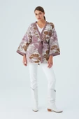Peraluna Çicek Desenli Bol Kesim Pamuklu Kadın Triko Kimono - Mor - 1
