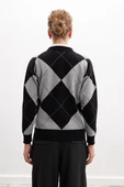 Styleboom X Peraluna OXFORD PULLOVER Bisiklet Yaka Baklava Desen Kadın Triko Kazak - Siyah - 6
