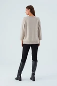 Peraluna NELL PULLOVER Yanları Yırtmaçlı 3/4 Kol İnce Kadın Triko Kazak - Bej Melanj thumbnail 8