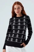 Peraluna GEMINI PULLOVER Ağaç Desenli Standart Kesim Kadın Triko Kazak - Siyah/Ekru - 2