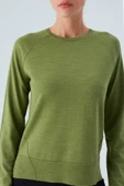Peraluna VANESSA PULLOVER Merino Yünlü Yanları Yırtmaçlı Ince Kadın Triko Kazak - Yeşil thumbnail 4