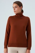 Peraluna VALERIA PULLOVER Boğazlı İnce Kadın Triko Kazak - Kahve thumbnail 7