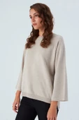 Peraluna NELL PULLOVER Yanları Yırtmaçlı 3/4 Kol İnce Kadın Triko Kazak - Bej Melanj thumbnail 7