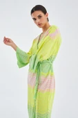 Peraluna SAKURA Çan Kollu Viskonlu Yazlık Kadın Triko Kimono - Lime Melanj - 6