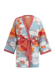 Peraluna Çicek Desenli Bol Kesim Pamuklu Kadın Triko Kimono - Çok Renkli - 7