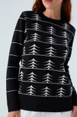 Peraluna GEMINI PULLOVER Ağaç Desenli Standart Kesim Kadın Triko Kazak - Siyah/Ekru - 4