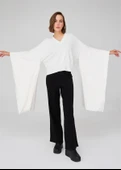 Peraluna Viskon Karışım Egzotik Kadın Triko Kimono - Ekru - 2