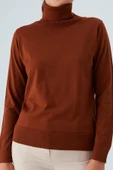 Peraluna VALERIA PULLOVER Boğazlı İnce Kadın Triko Kazak - Kahve thumbnail 4