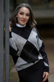 Styleboom X Peraluna OXFORD PULLOVER Bisiklet Yaka Baklava Desen Kadın Triko Kazak - Siyah - 1