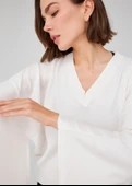 Peraluna Viskon Karışım Egzotik Kadın Triko Kimono - Ekru - 4