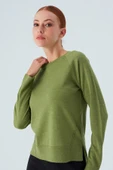 Peraluna VANESSA PULLOVER Merino Yünlü Yanları Yırtmaçlı Ince Kadın Triko Kazak - Yeşil thumbnail 6