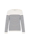 Styleboom X Peraluna AUDREY PULLOVER Omzu Düğmeli Çizgili Organik Pamuk Mevsimlik Kadın Triko Kazak - Ekru/Lacivert - 9