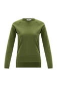 Peraluna VANESSA PULLOVER Merino Yünlü Yanları Yırtmaçlı Ince Kadın Triko Kazak - Yeşil thumbnail 9