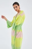 Peraluna SAKURA Çan Kollu Viskonlu Yazlık Kadın Triko Kimono - Lime Melanj - 6