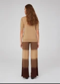 Peraluna Organik Pamuk Karışım Yüksek Bel Boru Paça Kadın Triko Pantolon - Kahve/Camel Melanj thumbnail 5