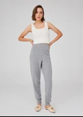 Peraluna Yüksek Bel Dar Paça Kaşmir Karışım Fit Kadın Triko Pantolon - Gri Melanj - 5