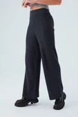Peraluna Bol Kesim Kaşmir Karışım Boru Paça Kadın Triko Pantolon - Antrasit thumbnail 5