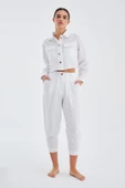 Peraluna SANDAL TROUSER Bol Kesim Yazlık Muslin Kadın Kısa Pantolon - Beyaz - 1