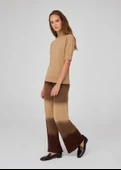 Peraluna Organik Pamuk Karışım Yüksek Bel Boru Paça Kadın Triko Pantolon - Kahve/Camel Melanj thumbnail 6