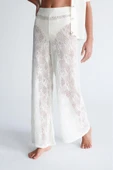 Peraluna EMMA TROUSER Dantel Desen Örgülü Geniş Midi Boy Kadın Triko Pantolon - Ekru thumbnail 6