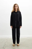 Peraluna DENISE TROUSER Rahat Kalıp Pamuk-Yün Karşım Kadın Triko Pantolon - Siyah - 3