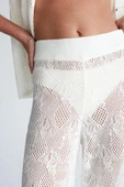 Peraluna EMMA TROUSER Dantel Desen Örgülü Geniş Midi Boy Kadın Triko Pantolon - Ekru - 5