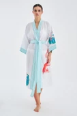 Peraluna LOTUS Balık Aplikeli Keten Karışımlı Diz Altı Kadın Kimono - Beyaz - 1