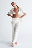Peraluna EMMA TROUSER Dantel Desen Örgülü Geniş Midi Boy Kadın Triko Pantolon - Ekru thumbnail 7