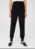 Peraluna Yüksek Bel Dar Paça Kaşmir Karışım Fit Kadın Triko Pantolon - Siyah thumbnail 2