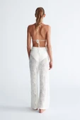 Peraluna EMMA TROUSER Dantel Desen Örgülü Geniş Midi Boy Kadın Triko Pantolon - Ekru thumbnail 9