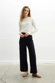 Peraluna DENISE TROUSER Rahat Kalıp Pamuk-Yün Karşım Kadın Triko Pantolon - Siyah - 1