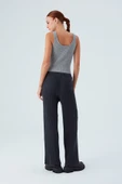 Peraluna Bol Kesim Kaşmir Karışım Boru Paça Kadın Triko Pantolon - Antrasit thumbnail 7