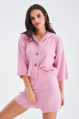 Peraluna MUJO CARDIGAN & SHORTS %100 Pamuk Kadın Triko Şort Takım - Şeker Pembe - 6