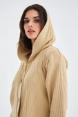 Peraluna MUJO CARDIGAN & SHORTS %100 Pamuk Kadın Triko Şort Takım - Bej - 5