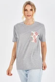 Peraluna Tek Cepli Düz Kesim Uzun Kadın T-Shirt - Açık Gri Melanj - 6