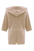 Peraluna MUJO CARDIGAN & SHORTS %100 Pamuk Kadın Triko Şort Takım - Bej thumbnail 10