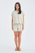 Peraluna VERA BLOUSE & SHORTS Pamuklu Yazlık Kadın Triko Şort Takım - Ekru/Çağla Yeşili - 1