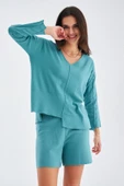 Peraluna %100 Pamuk Kadın Şort - TURKUAZ thumbnail 4