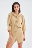 Peraluna MUJO CARDIGAN & SHORTS %100 Pamuk Kadın Triko Şort Takım - Bej thumbnail 2
