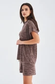 Peraluna KAIRA BLOUSE & SHORTS Kapüşonlu Yazlık Kadın Triko Şort Takım - Kahve Melanj - 7