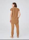 Peraluna Derin V Yaka Yırtmaçlı Kolsuz Kadın Triko Tunik - Camel - 6
