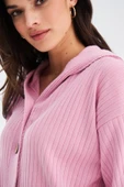 Peraluna MUJO CARDIGAN & SHORTS %100 Pamuk Kadın Triko Şort Takım - Şeker Pembe - 4