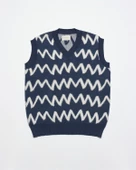 Far Afield PINTO VEST KNIT - ZIG V Yaka Zigzag Desen Erkek Triko Süveter - Lacivert - 5