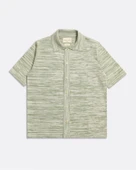 Far Afield VELZY CARDIGAN-TWISTED YARN Bisiklet Yaka Kısa Kol %100 Organik Pamuk Melanj Erkek Triko Hırka - Yeşil thumbnail 5