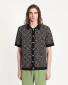 Far Afield ZIGGER CARDIGAN - TENTEO PATTERN Polo Yaka Kısa Kol %100 Organik Pamuk Erkek Triko Hırka - Siyah thumbnail 2