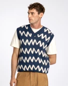 Far Afield PINTO VEST KNIT - ZIG V Yaka Zigzag Desen Erkek Triko Süveter - Lacivert - 2