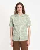 Far Afield VELZY CARDIGAN-TWISTED YARN Bisiklet Yaka Kısa Kol %100 Organik Pamuk Melanj Erkek Triko Hırka - Yeşil thumbnail 2