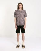 Far Afield VELZY CARDIGAN-TWISTED YARN Bisiklet Yaka Kısa Kol %100 Organik Pamuk Melanj Erkek Triko Hırka - Lacivert - 1