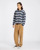 Far Afield DROP SHOULDER KNIT - ZIG Bisiklet Yaka Standart Kesim Zigzag Desen Erkek Triko Kazak - Lacivert - 1